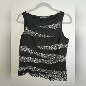 Signature By Larry Levine Black and White Floral Tank Top